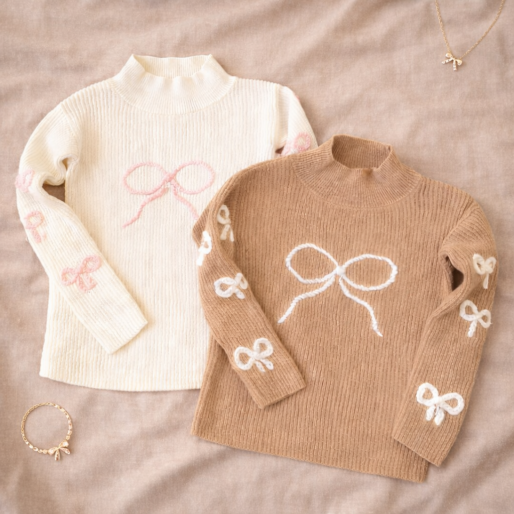 Girls' Hand-embroidered Bow Sweater