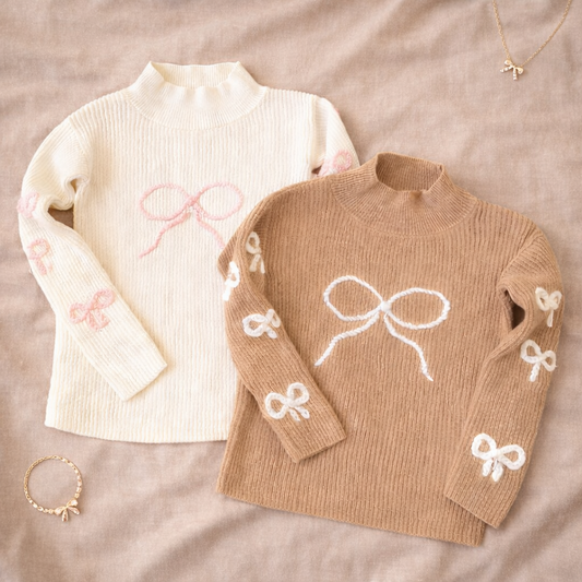 Girls' Hand-embroidered Bow Sweater