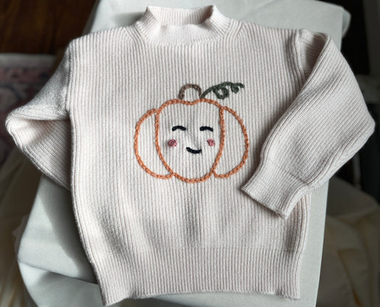 Embroidered Cute Pumpkin Sweater