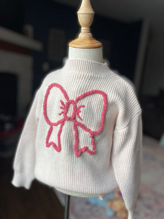 Embroidered Bow Sweater- Baby and Toddler Girls