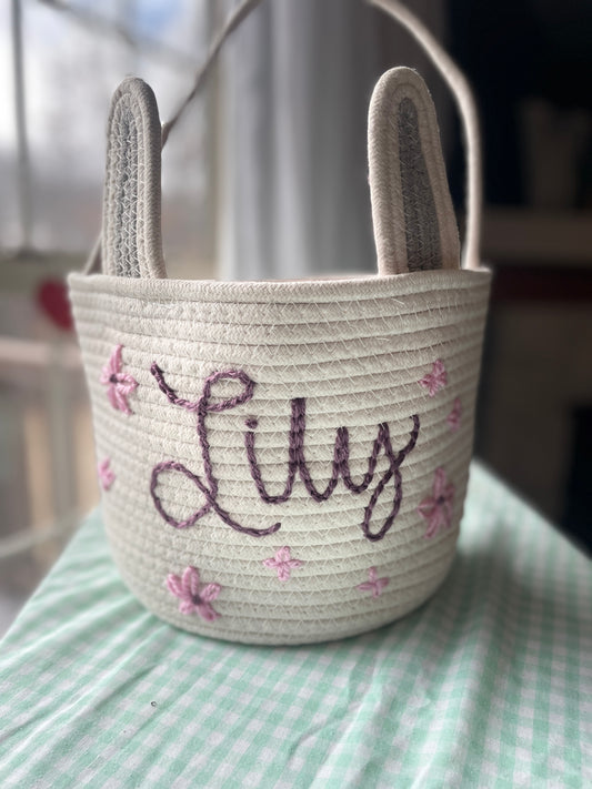 Hand-Embroidered Easter Basket
