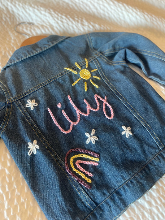 Hand-Embroidered Personalized Jean Jacket- Kids