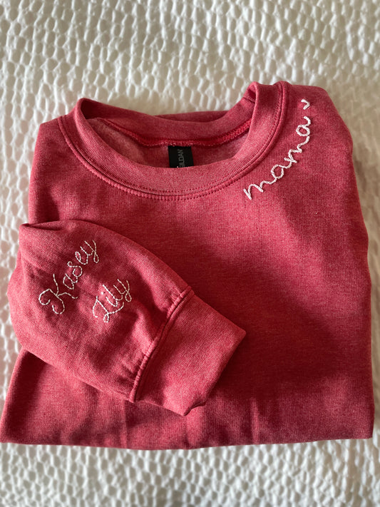 Hand-Embroidered Mama/Grandma Crew Neck