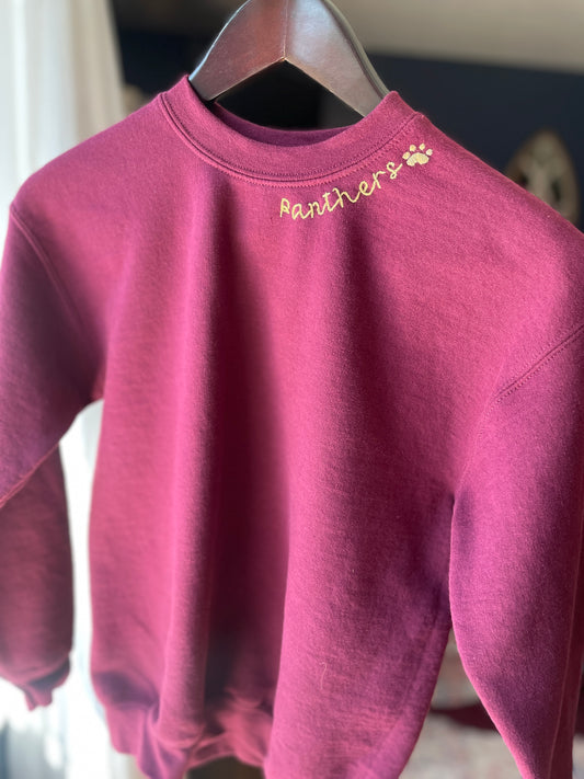 Youth Hand-Embroidered Panthers Crewneck