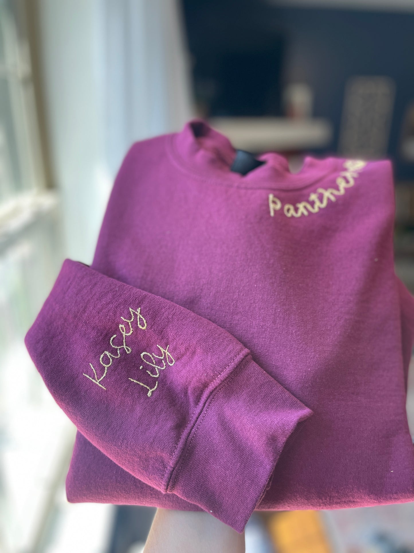 Adult Hand-Embroidered Panthers Crewneck