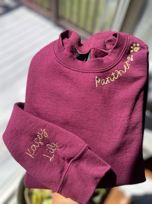 Adult Hand-Embroidered Panthers Crewneck