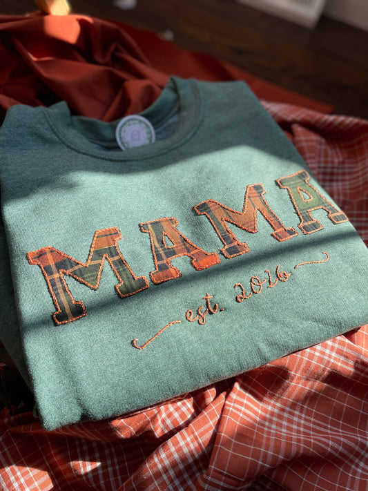 Hand Embroidered Fall Mama/Grandma/Nana Crewneck Sweatshirt