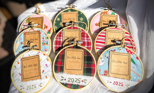 Hand-Embroidered Photo Holder Ornaments