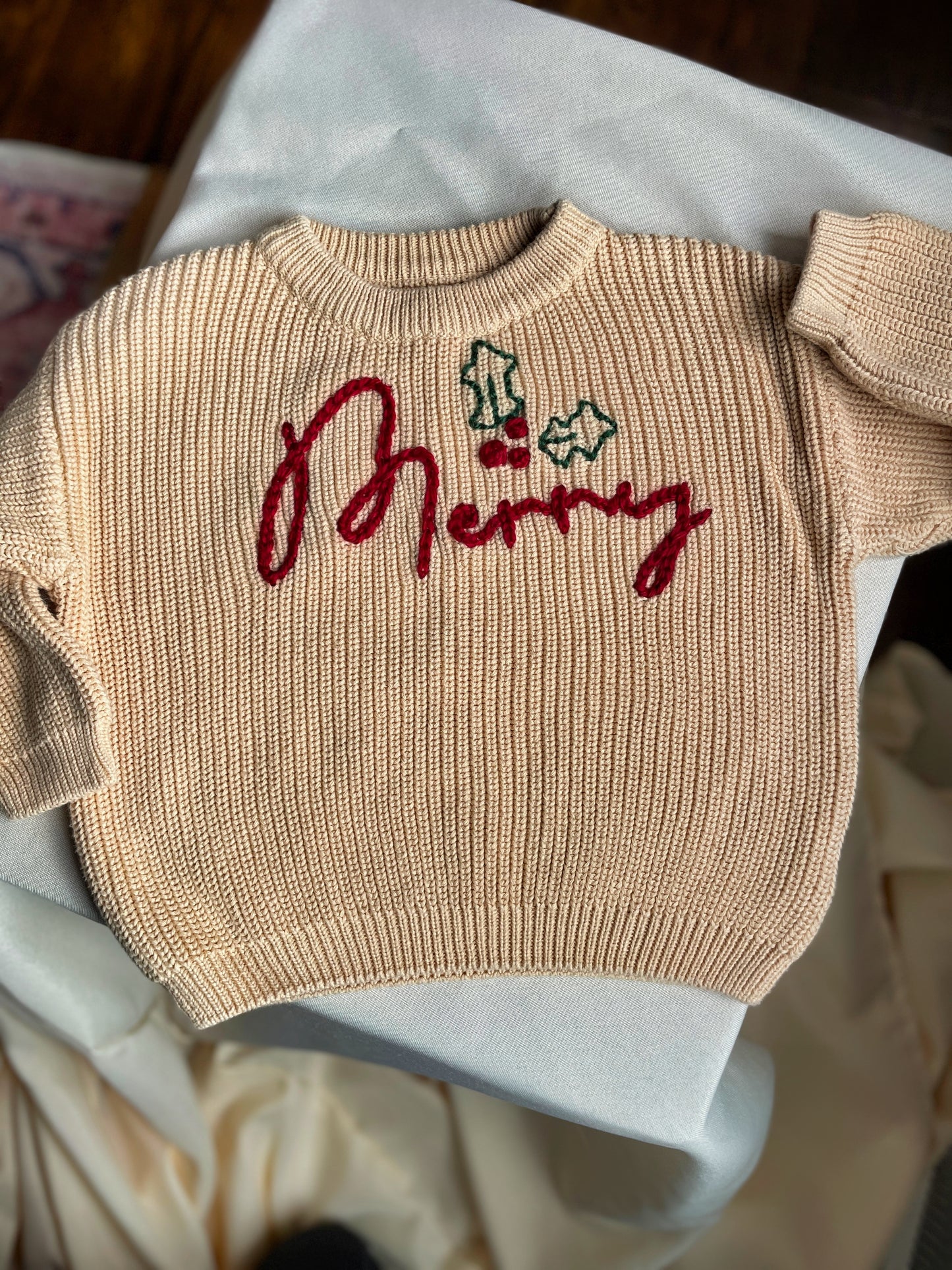 Embroidered Merry Holly Sweater