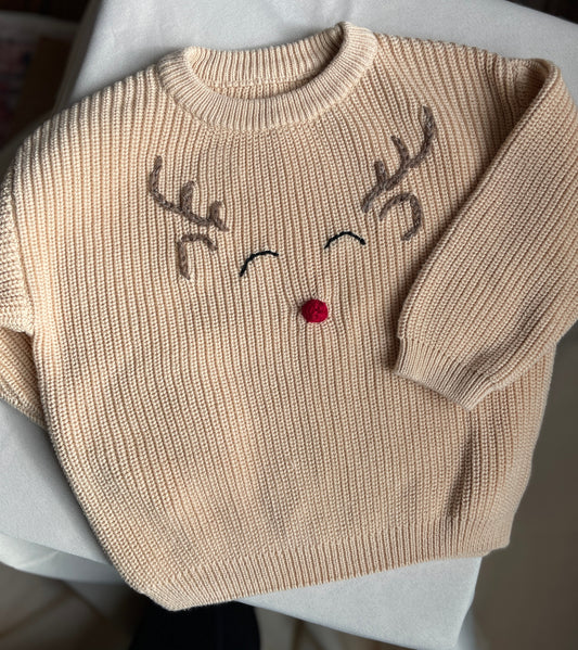 Embroidered Reindeer Sweater