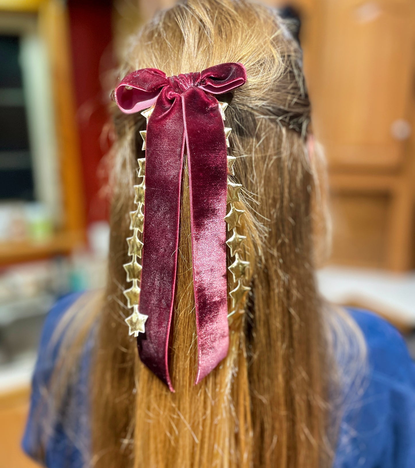 Velvet Stars Long-Tail Bow Clip